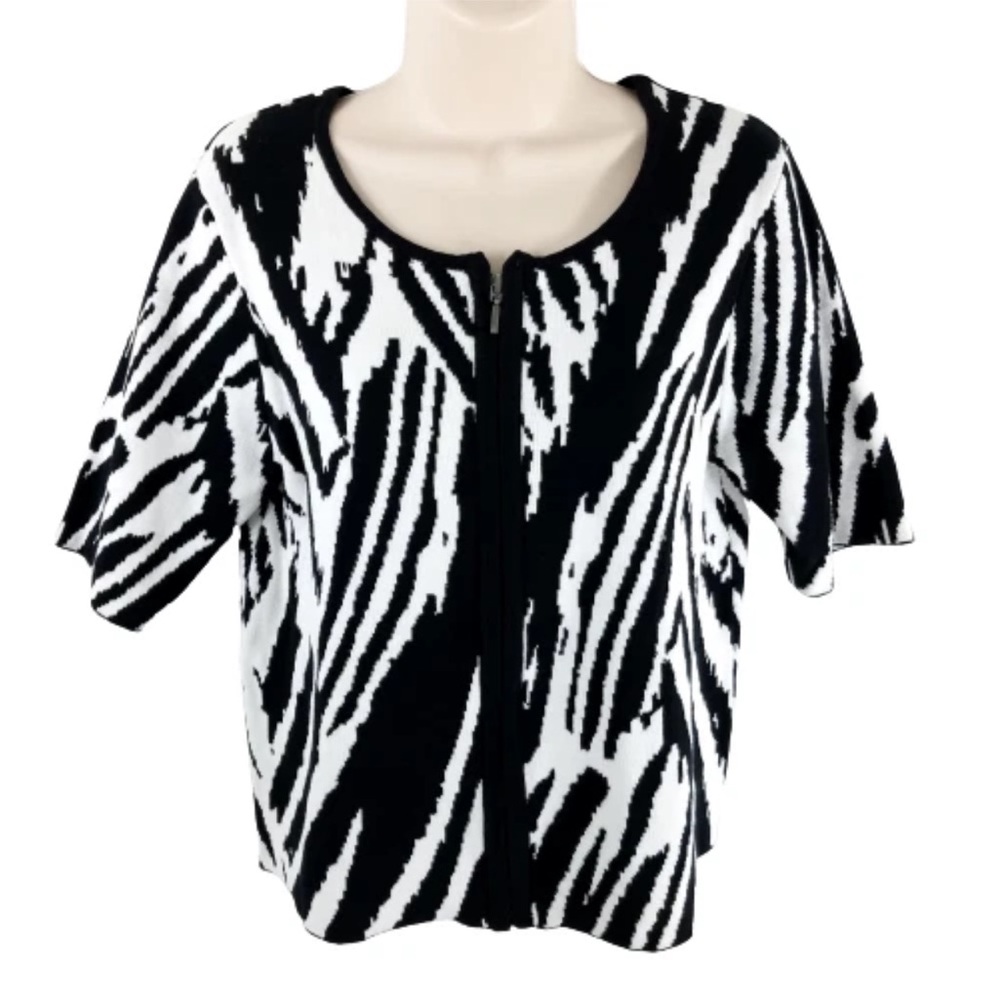 Chico’s black and white zebra print knit cardigan sweater women’s size 16 (3/XL)